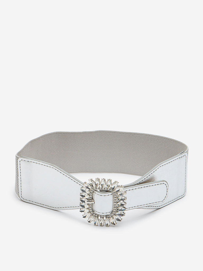 Westside Accessories Silver Rhinestone Stretchable Belt (Small)