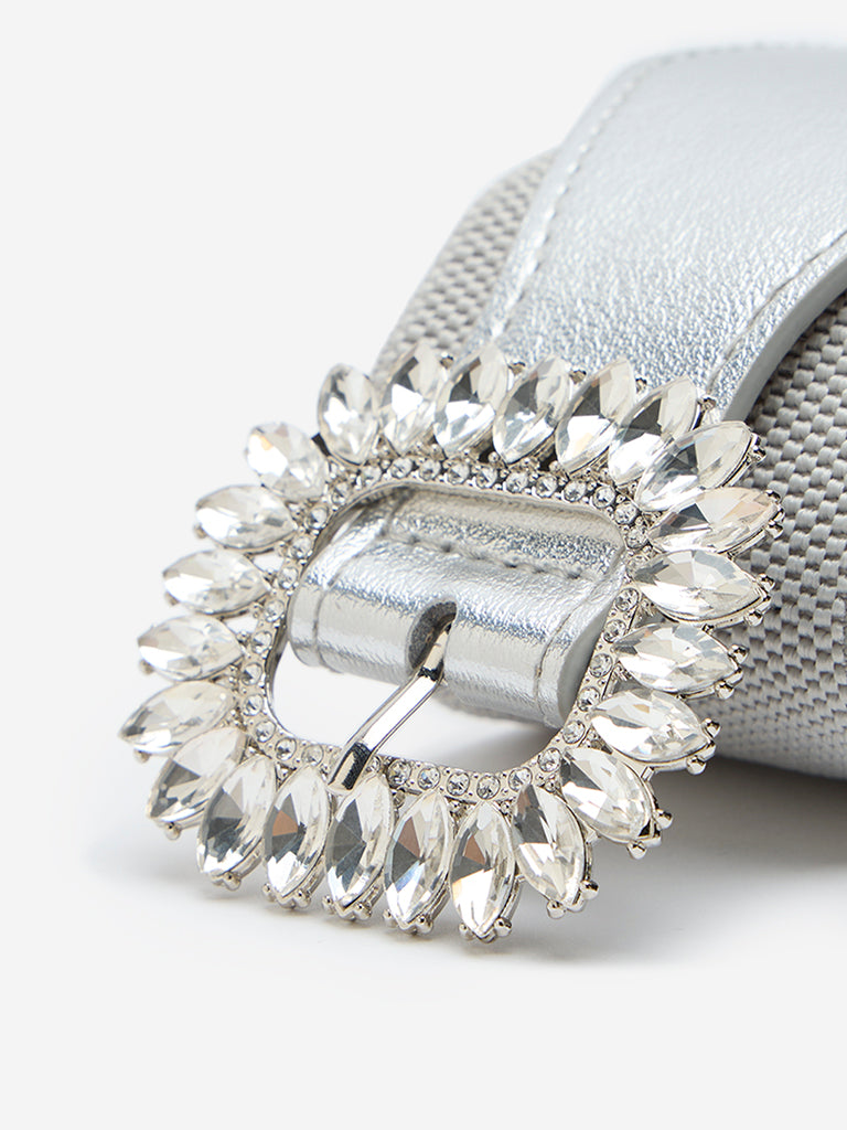 Westside Accessories Silver Rhinestone Stretchable Belt (Small)