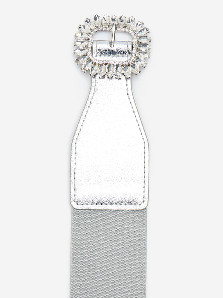 Westside Accessories Silver Rhinestone Stretchable Belt (Small)