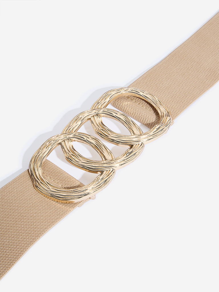 Westside Accessories Beige Metal-Detailed Stretchable Belt (Large)