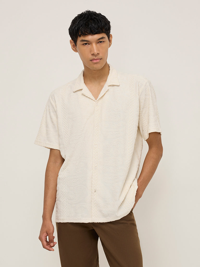 ETA Off-White Embroidered Relaxed-Fit Cotton-Blend Shirt
