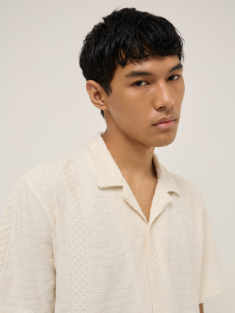 ETA Off-White Embroidered Relaxed-Fit Cotton-Blend Shirt