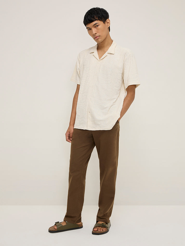ETA Off-White Embroidered Relaxed-Fit Cotton-Blend Shirt