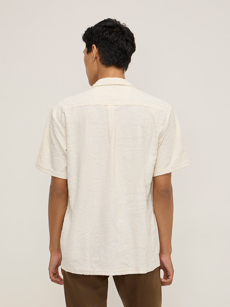 ETA Off-White Embroidered Relaxed-Fit Cotton-Blend Shirt