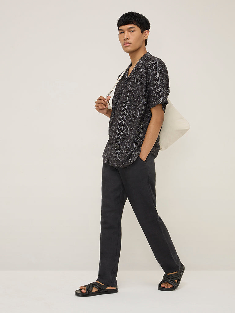 ETA Black Embroidered Relaxed-Fit Cotton-Blend Shirt