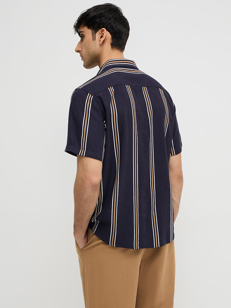 Westside Ascot Men's Navy Stripe Printed Relaxed-Fit Shirt for Casual Wear Back View