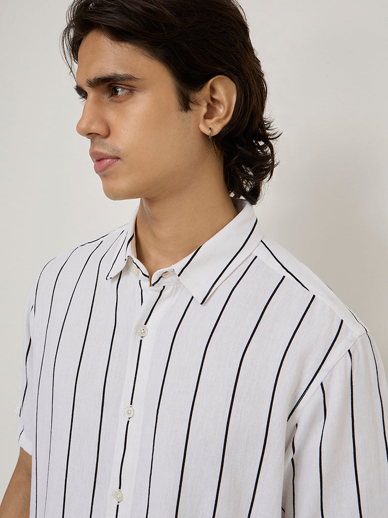 Ascot Off-White Pinstriped Relaxed-Fit Shirt