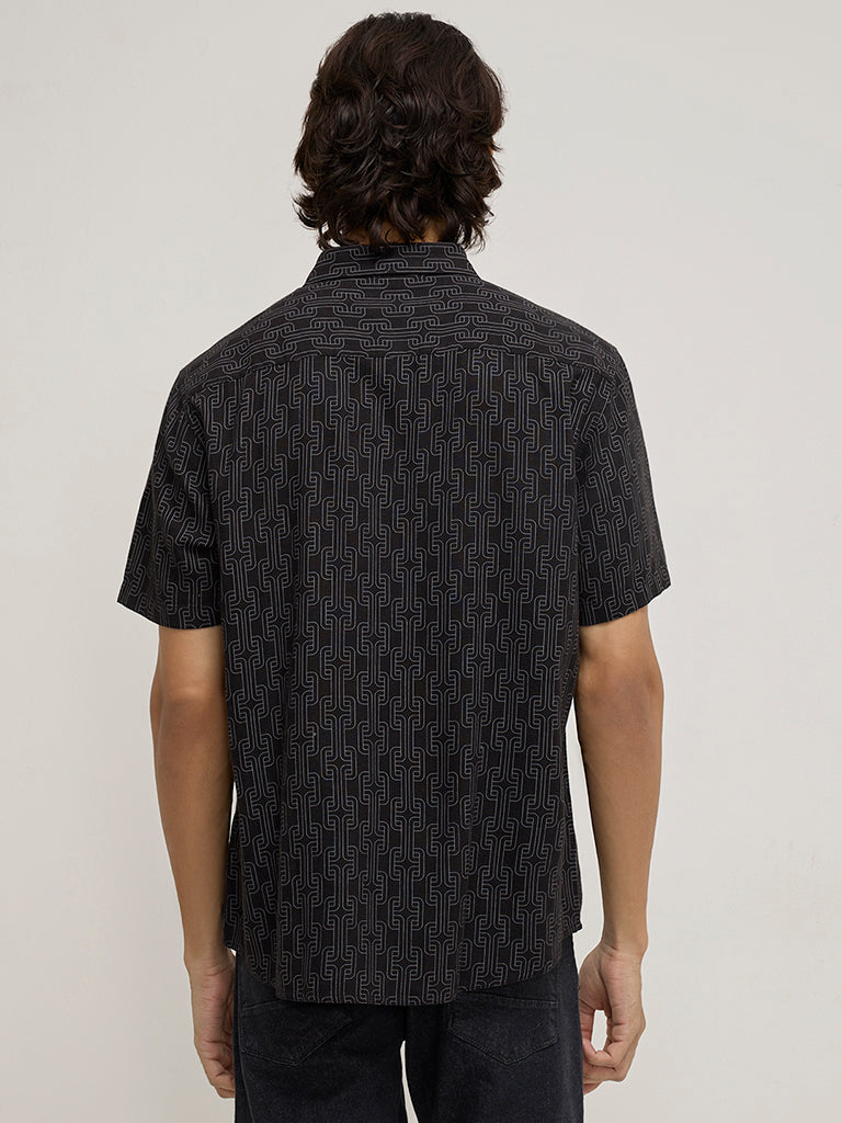 Westside Ascot Men's Black Abstract Design Relaxed-Fit Shirt for Casual Wear Back View