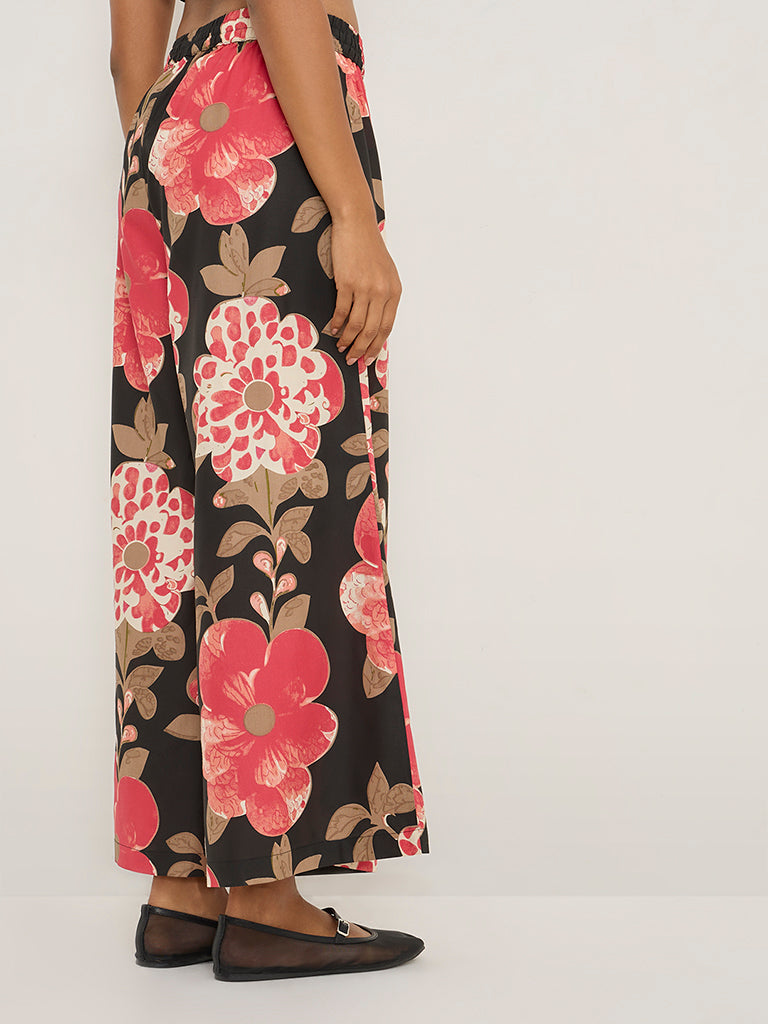 Utsa Black Floral Printed Palazzos