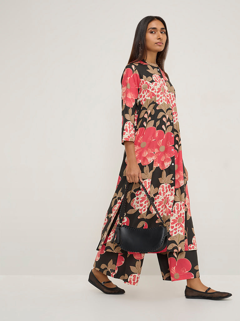 Utsa Black Floral Printed Palazzos