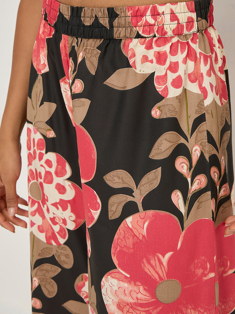 Utsa Black Floral Printed Palazzos
