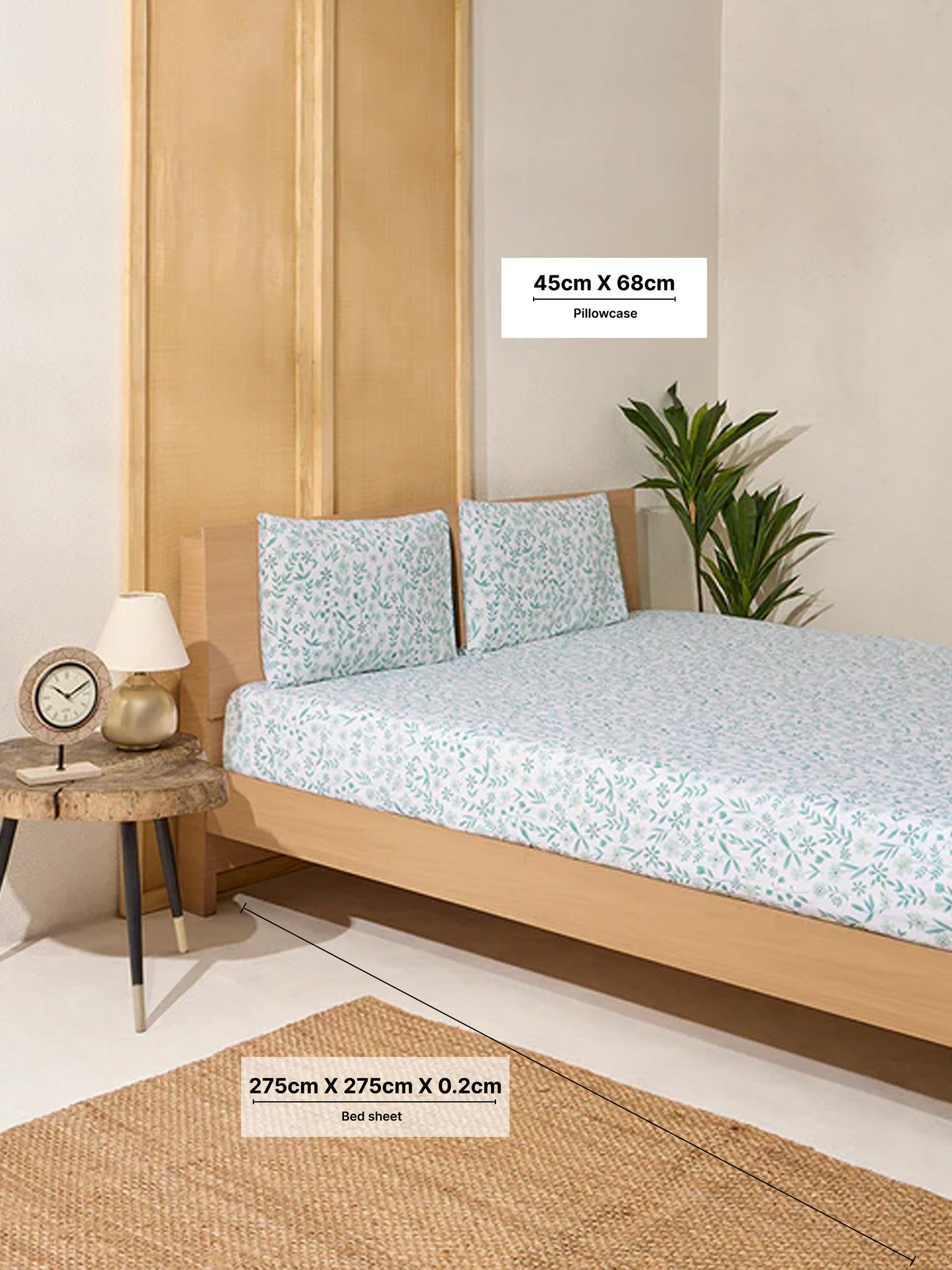 Westside Home Blue Floral Design King Bed Flat Sheet and Pillowcase Set