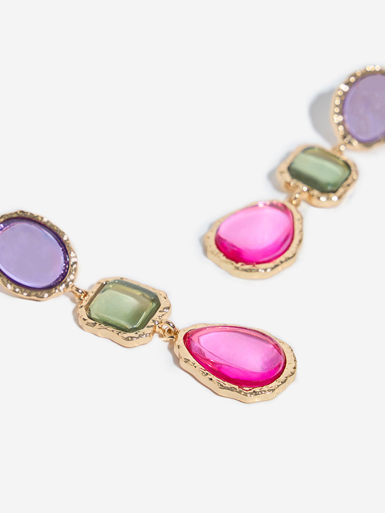 Westside Accessories Purple Gemstone Long Dangler Earrings