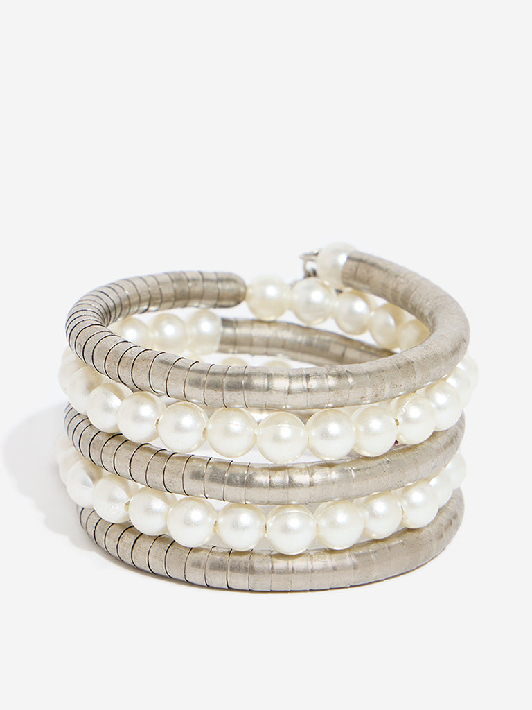 Westside Accessories White Pearl-Coiled Bracelet
