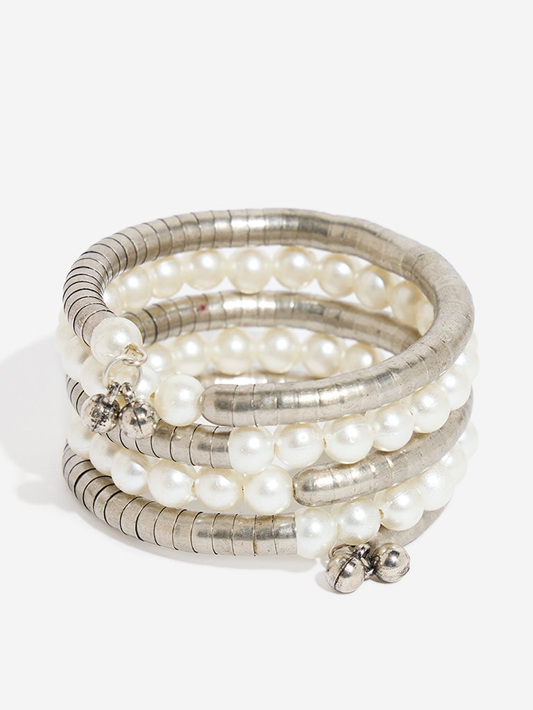 Westside Accessories White Pearl-Coiled Bracelet
