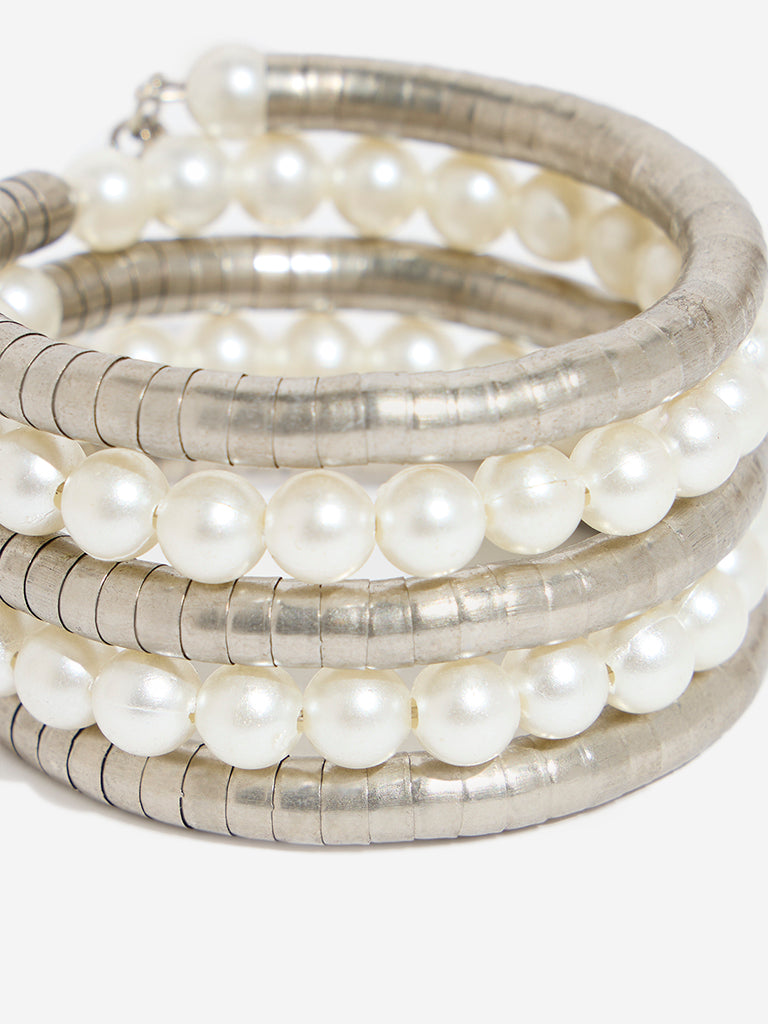 Westside Accessories White Pearl-Coiled Bracelet