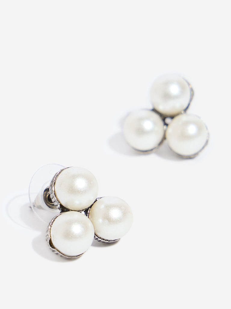 Westside Accessories White Pearl Embellished Stud Earrings