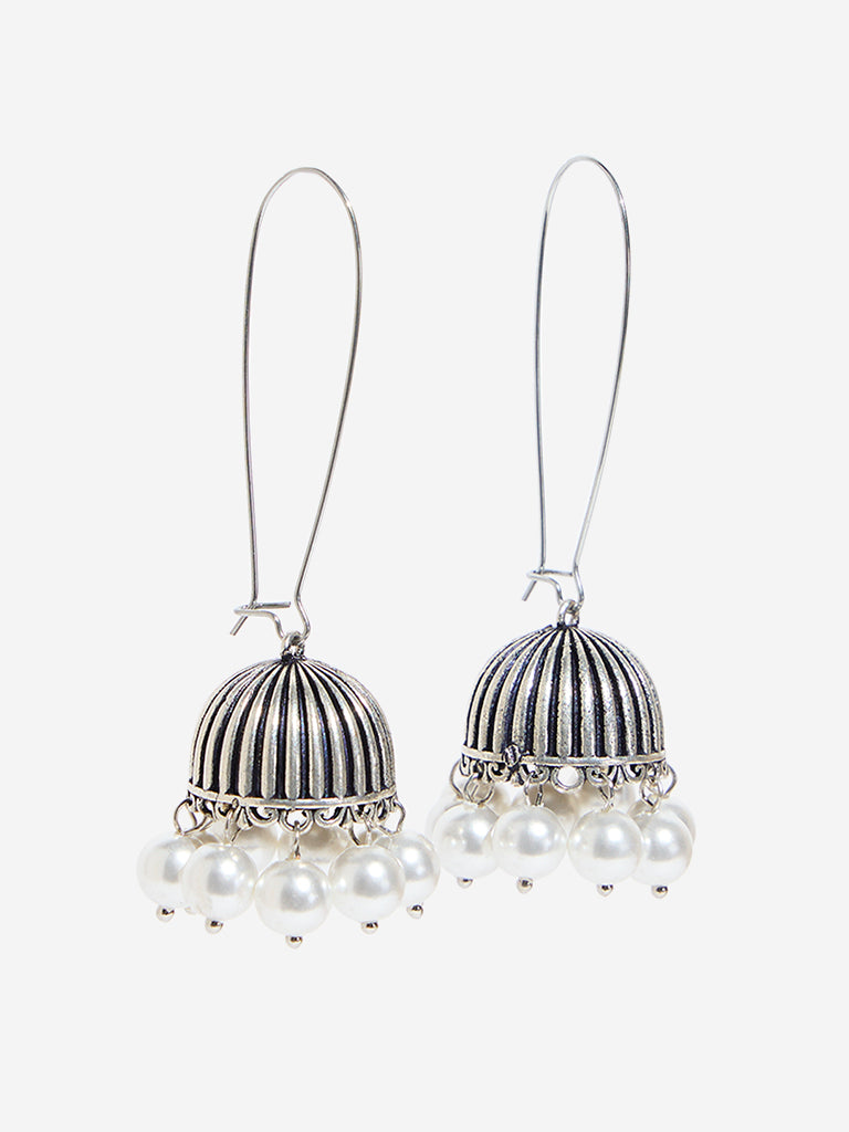 Westside Accessories Silver Pearl Embellished Jhumka Earrings
