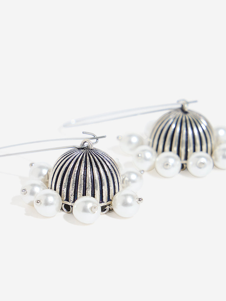 Westside Accessories Silver Pearl Embellished Jhumka Earrings