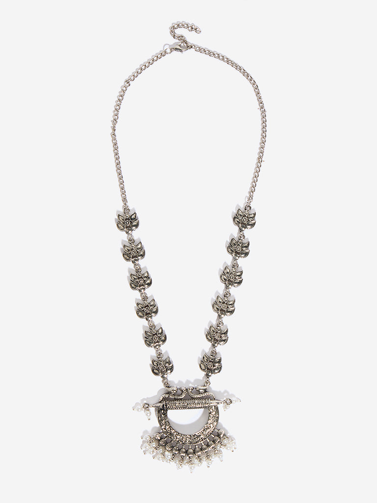 Westside Accessories Silver Floral Design Traditional Pendant Necklace