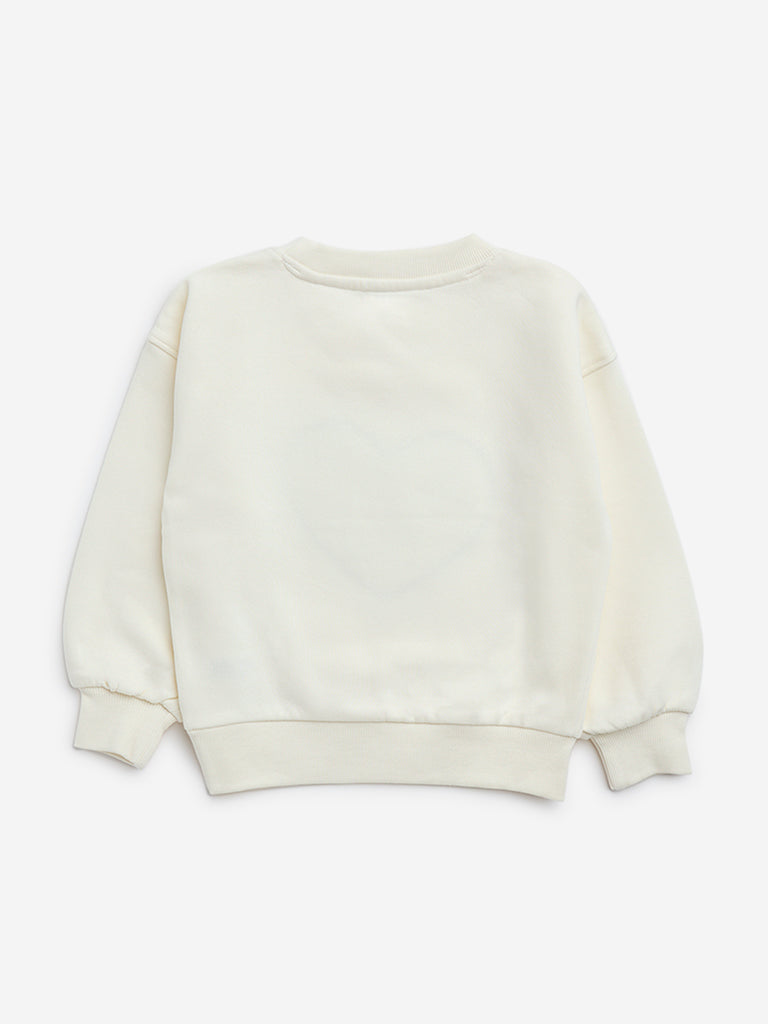 HOP Kids Off-White Heart Design Cotton-Blend Sweatshirt