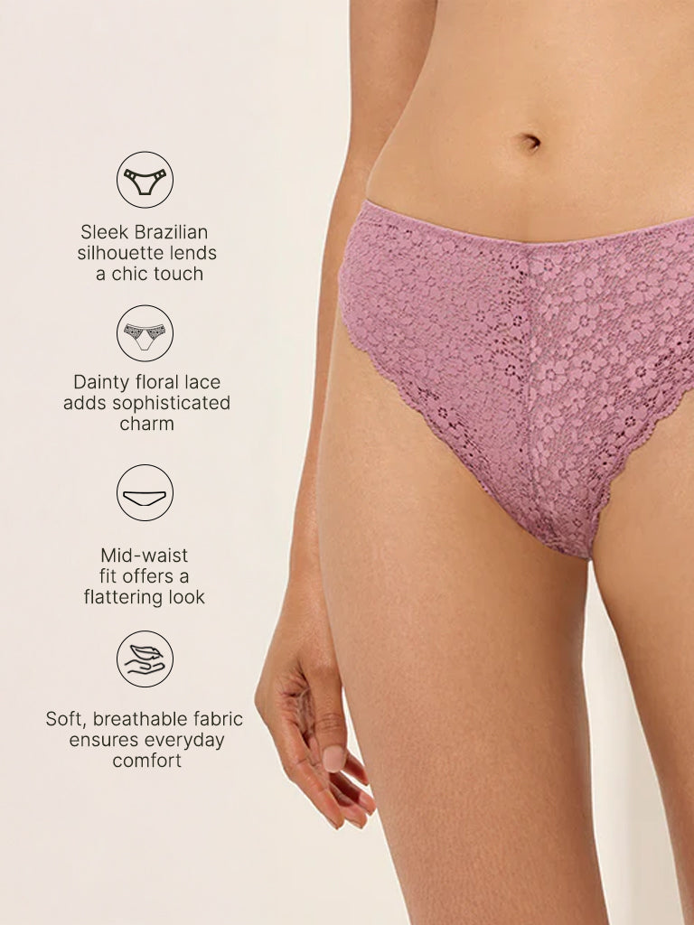 Wunderlove Purple Lace Design Brazilian Briefs