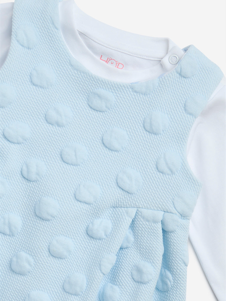 Westside HOP Baby Girl's Blue Textured Cotton Pinafore with Top Set for Casual Wear Zoomed View