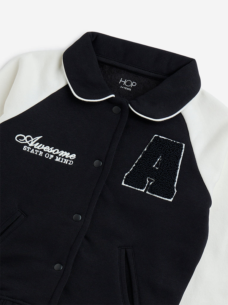 Westside HOP Kids Black Applique-Detailed Cotton-Blend Jacket for Winter Wear Zoomed View