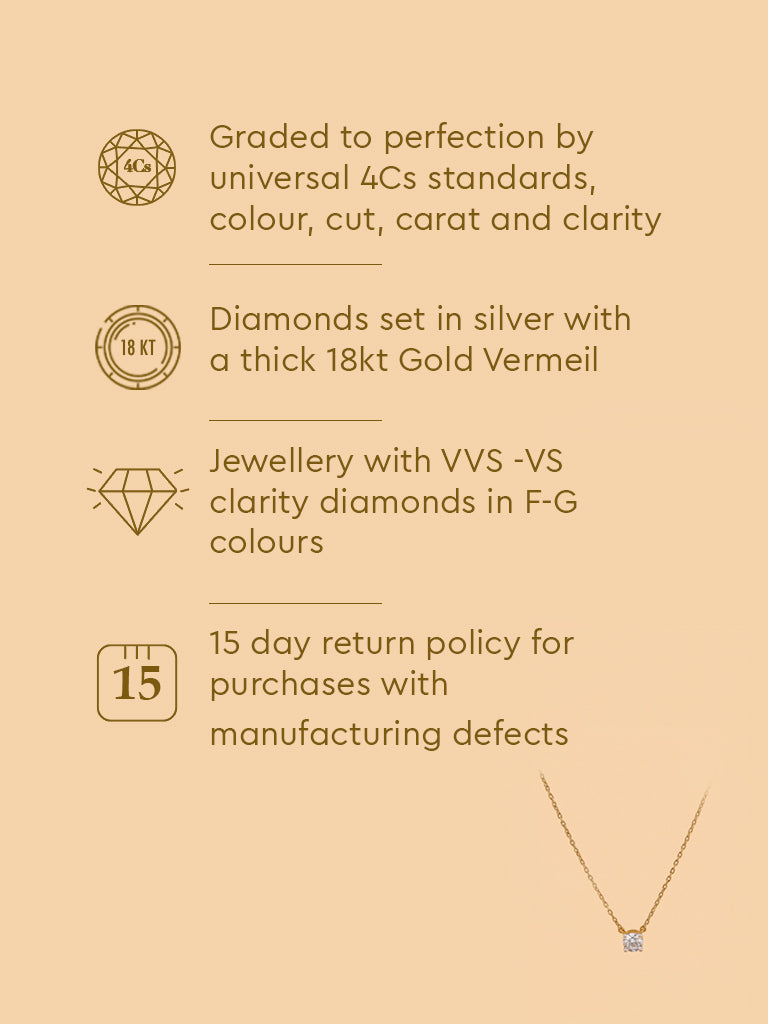 Round Solitaire Pendant Gold Plated Necklace
