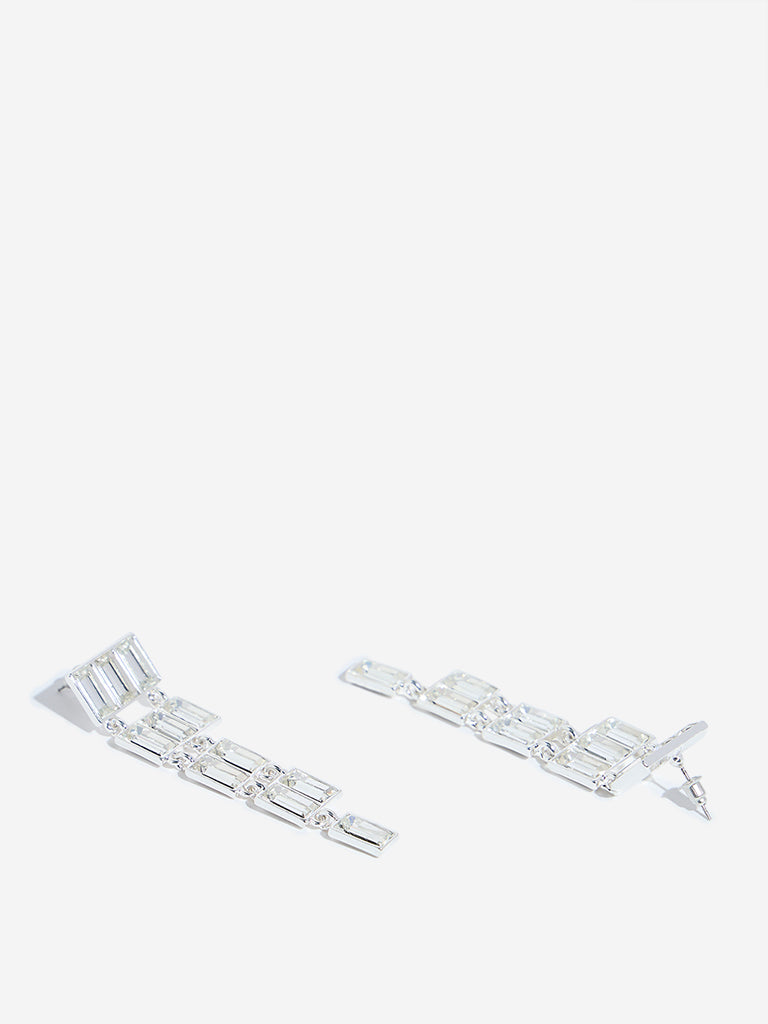 Westside Accessories Silver Baguette Stone Long Dangler Earrings