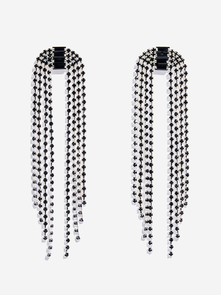 Westside Accessories Silver and Black Stone Long Dangler Earrings