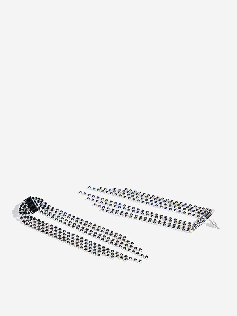 Westside Accessories Silver and Black Stone Long Dangler Earrings