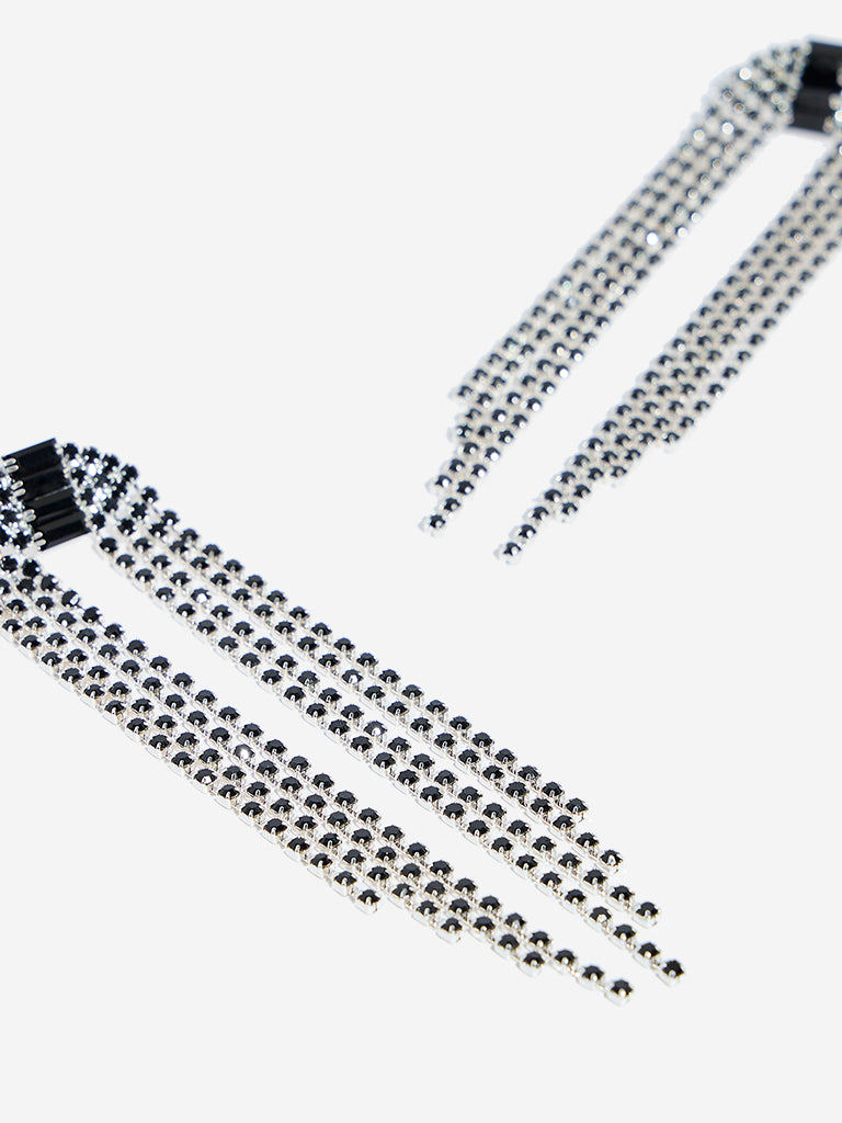Westside Accessories Silver and Black Stone Long Dangler Earrings