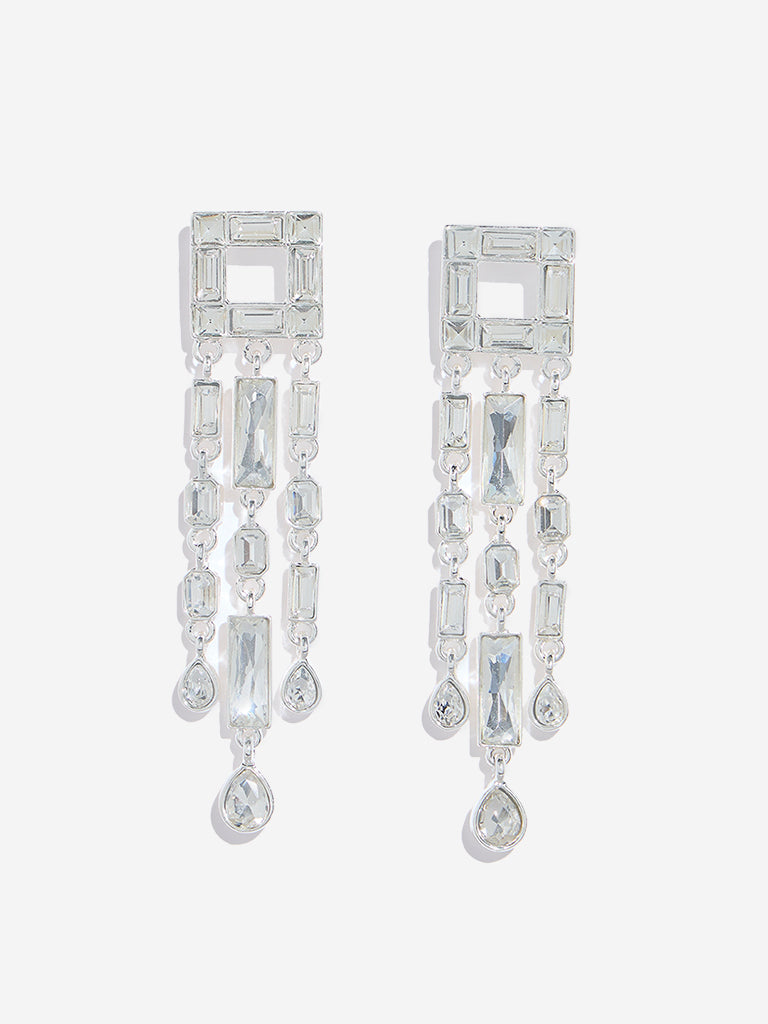 Westside Accessories Silver Baguette Three Lines Dangler Earrings