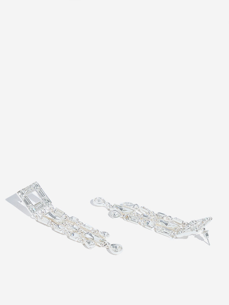 Westside Accessories Silver Baguette Three Lines Dangler Earrings