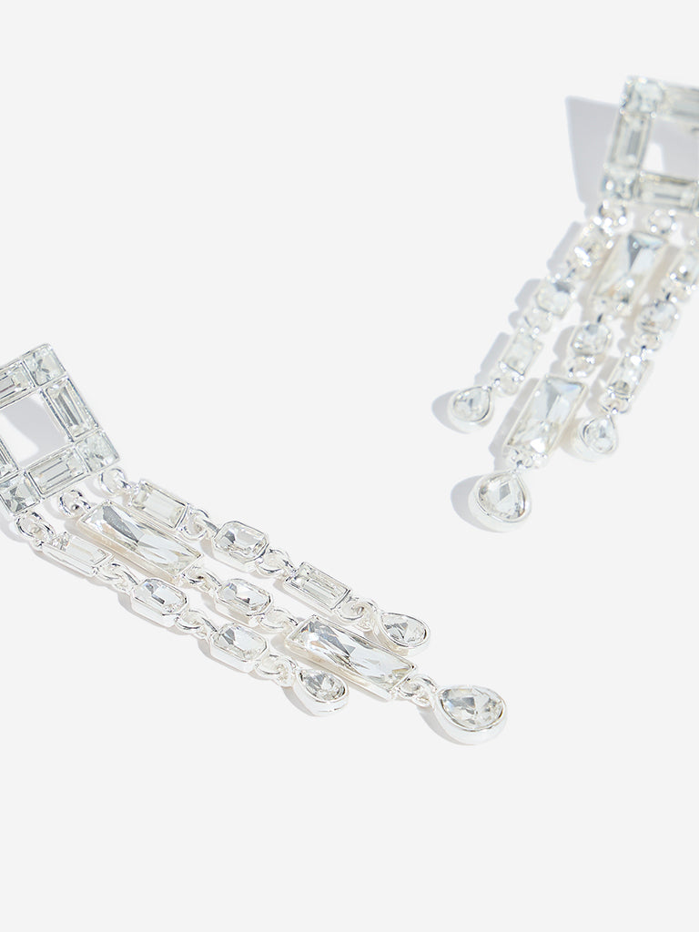 Westside Accessories Silver Baguette Three Lines Dangler Earrings