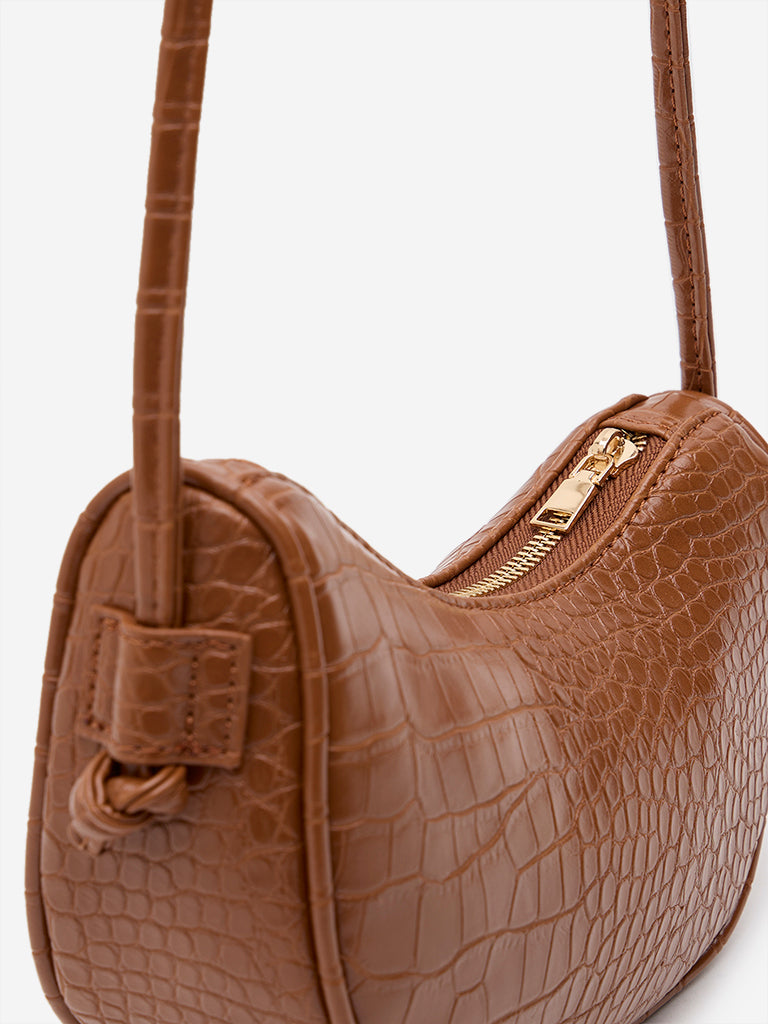Westside Tan Reptilian Design Sling Bag