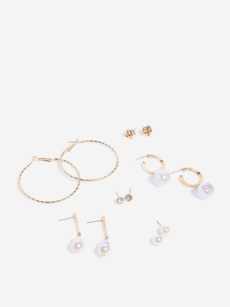 Westside Accessories Gold Pearl & Hoops Earrings - Pack of 6