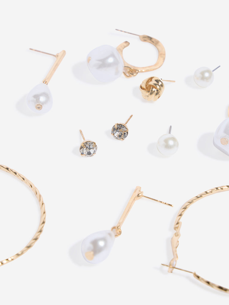 Westside Accessories Gold Pearl & Hoops Earrings - Pack of 6