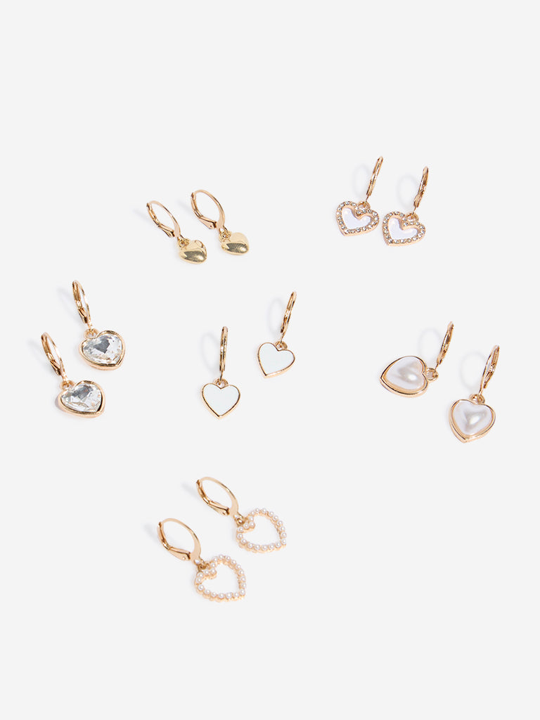 Westside Accessories Gold Hearts Earrings - Pack of 6