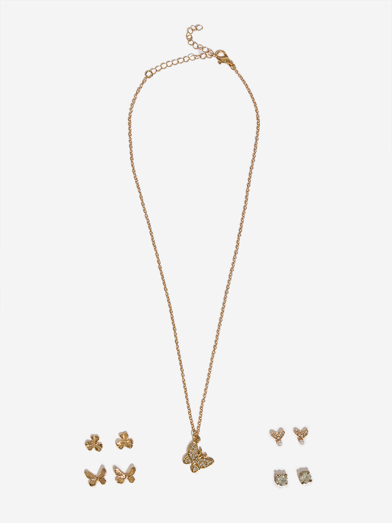 Westside Accessories Gold Butterfly Pendant Necklace & Earrings Set