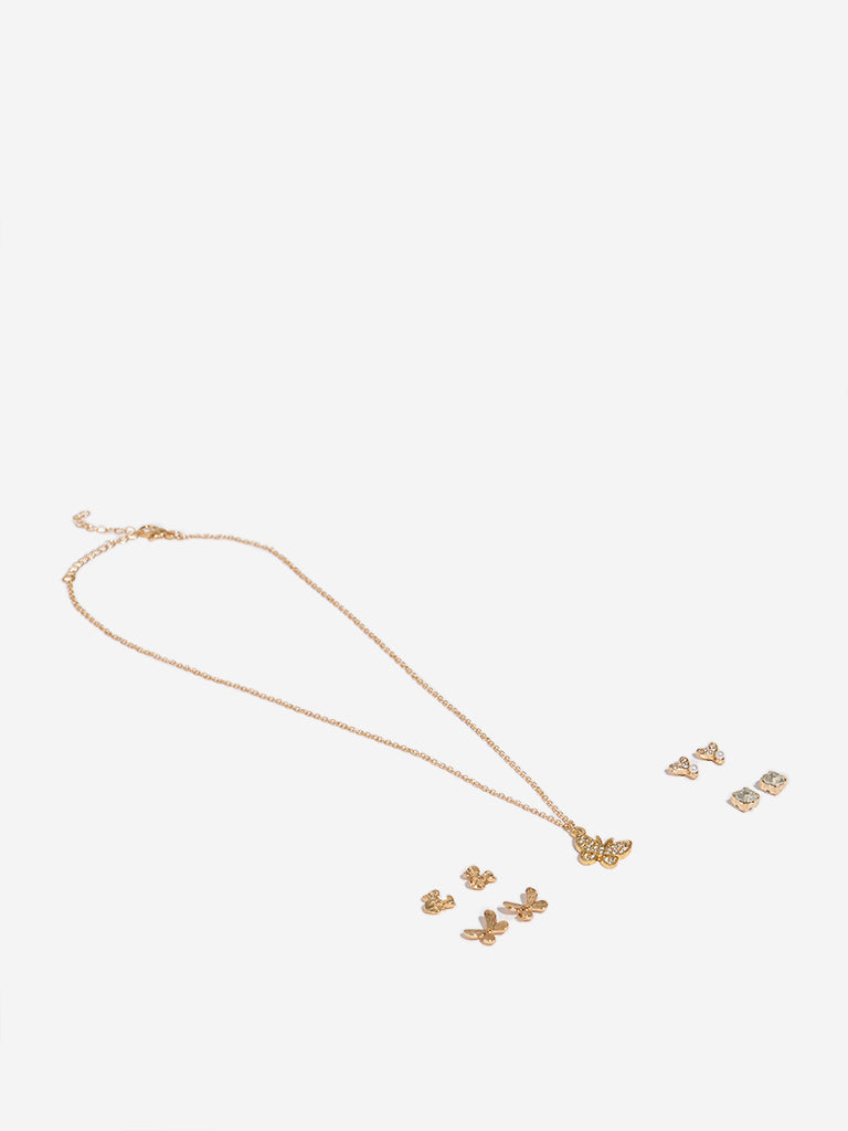 Westside Accessories Gold Butterfly Pendant Necklace & Earrings Set