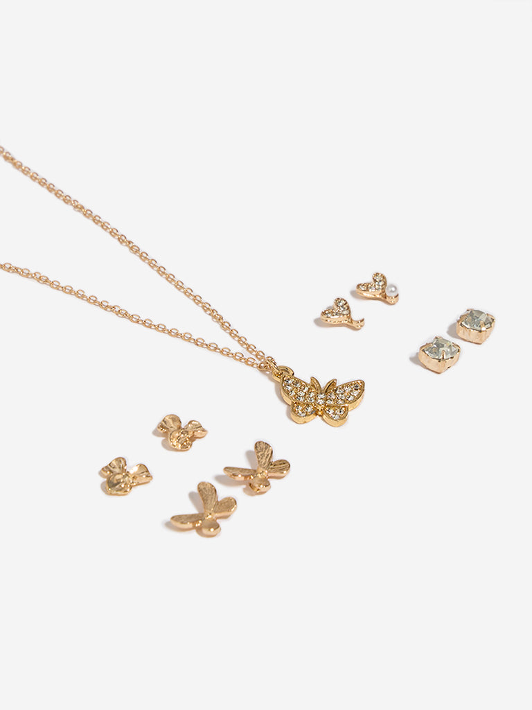 Westside Accessories Gold Butterfly Pendant Necklace & Earrings Set