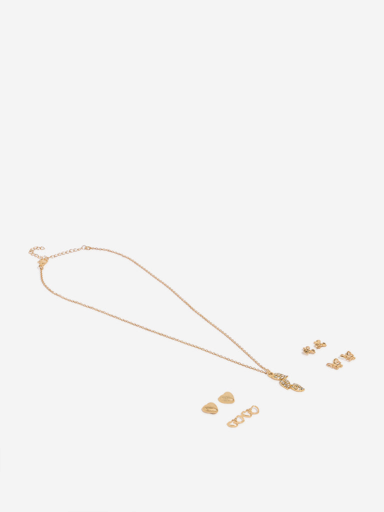 Westside Accessories Gold Leaf-Designed Pendant Necklace & Earrings Set