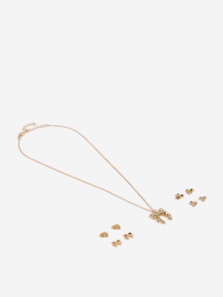 Westside Accessories Gold Bow-Designed Pendant Necklace & Earrings Set