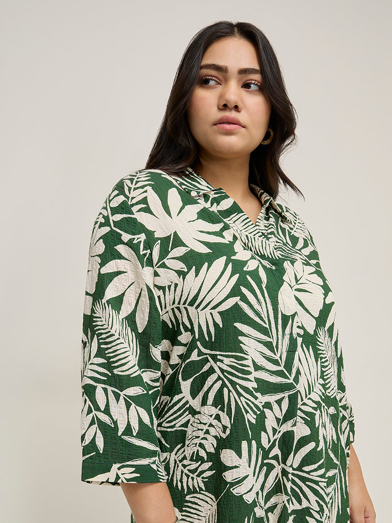 Gia Green Botanical Printed High-Low Straight Dress