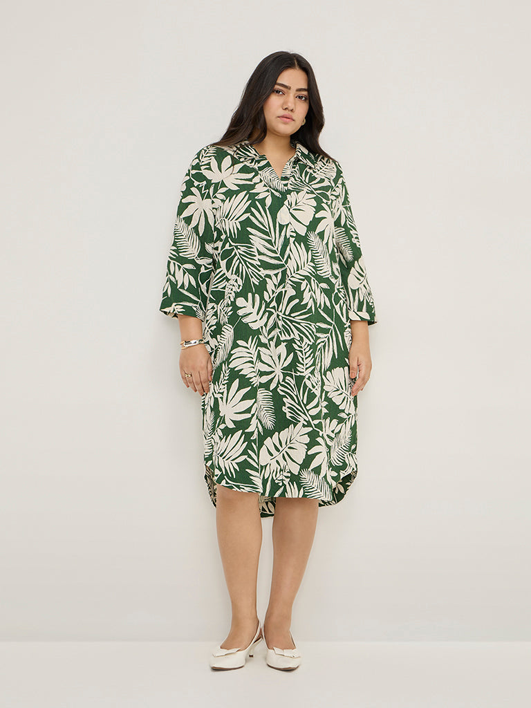 Gia Green Botanical Printed High-Low Straight Dress