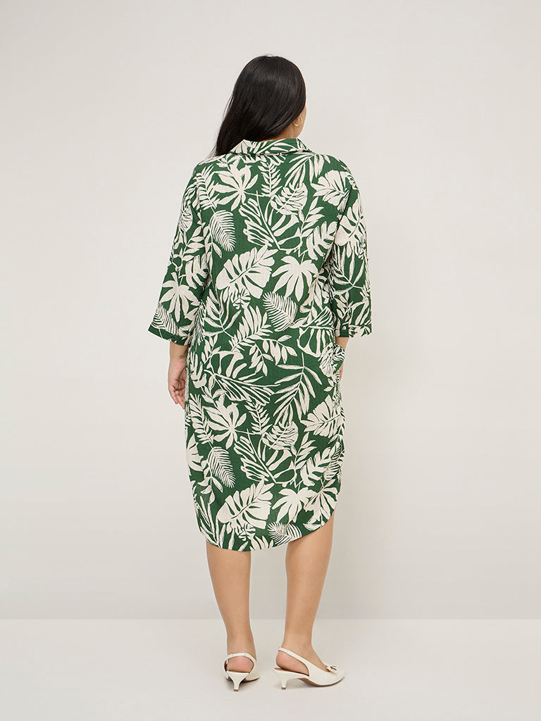 Gia Green Botanical Printed High-Low Straight Dress