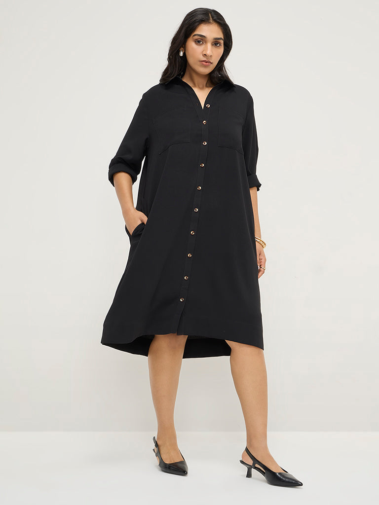 Buy Gia Black High-Low Shirt Dress with Belt from Westside