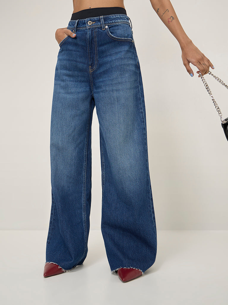 Nuon Blue Straight-Fit High-Rise Jeans